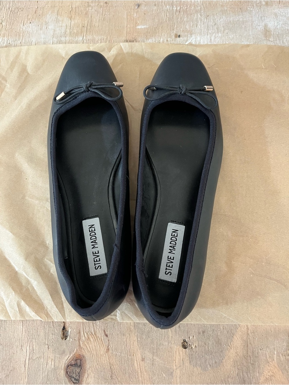 Steve Madden Black Square-Toe Ballet Flats with Bow Size 8.5